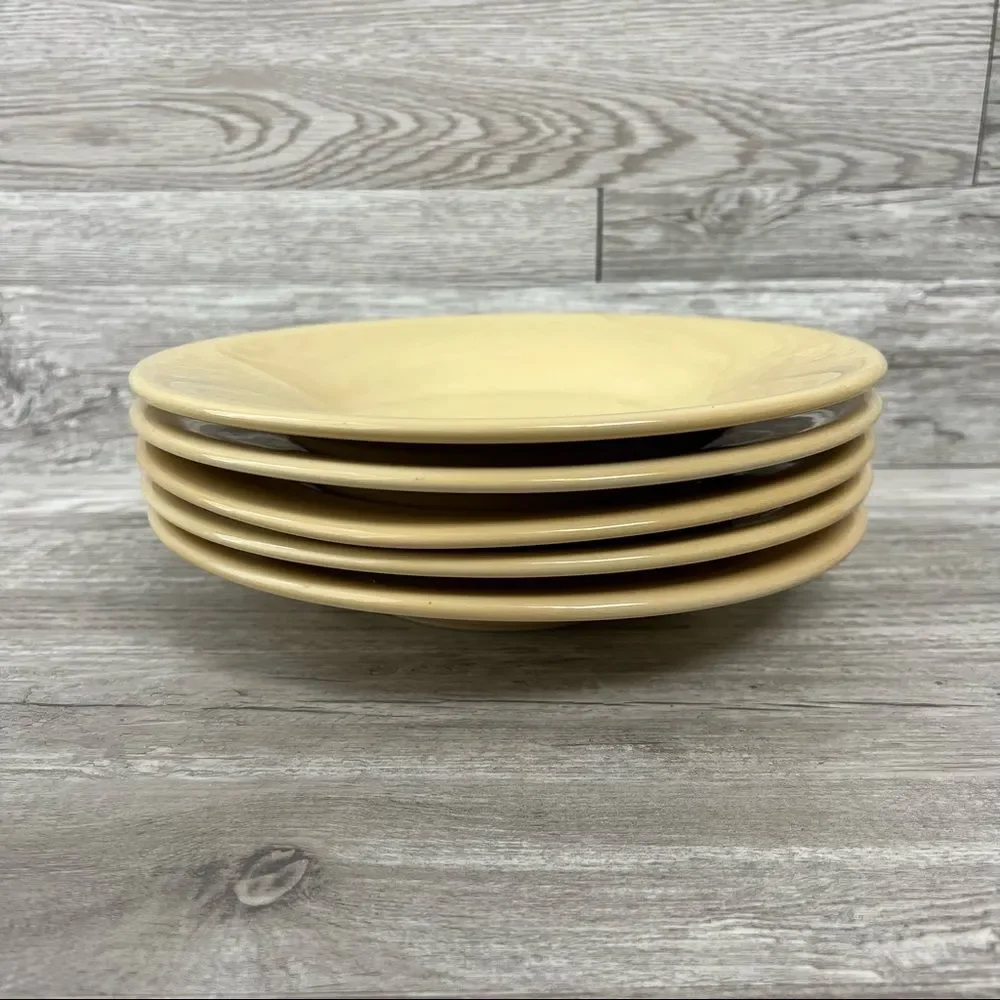 POTTERY BARN Sausalito Amber Yellow 10 1/4 in Rim Salad Plate Handpainted X5